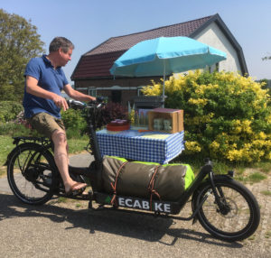 Erik on an ECAbike at a fruitstable in the Betuwe, the Netherlands